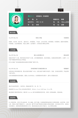 单页深绿商务实习简历